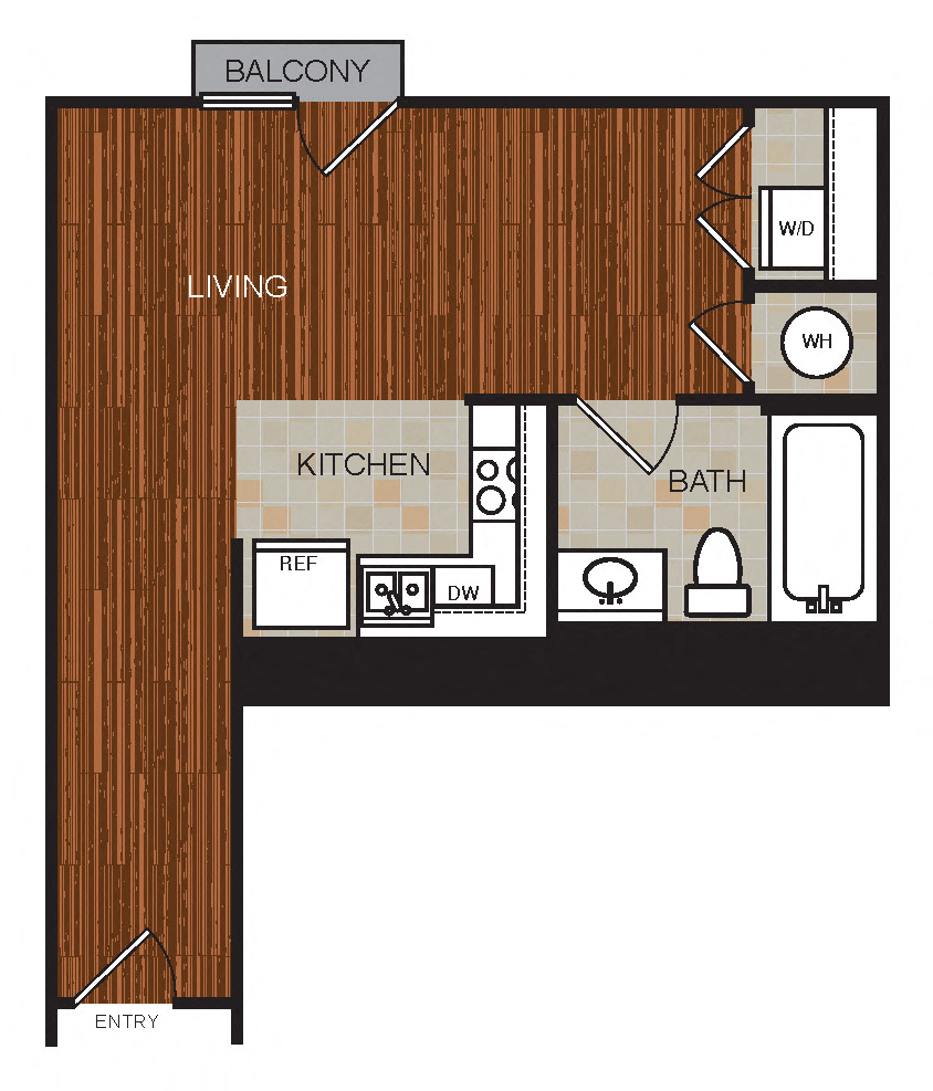 Floor plan for studio, 1 bath, 494 sqft